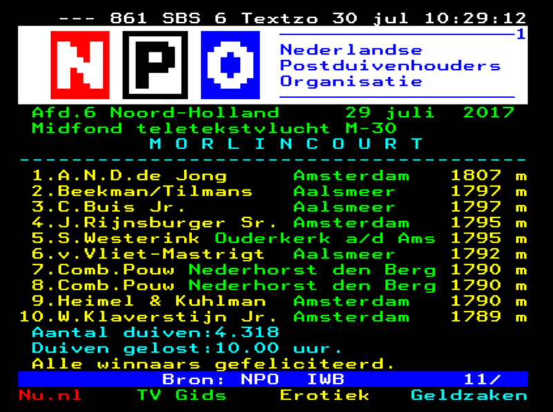 Teletekst Morlincourt 29 juli 2017