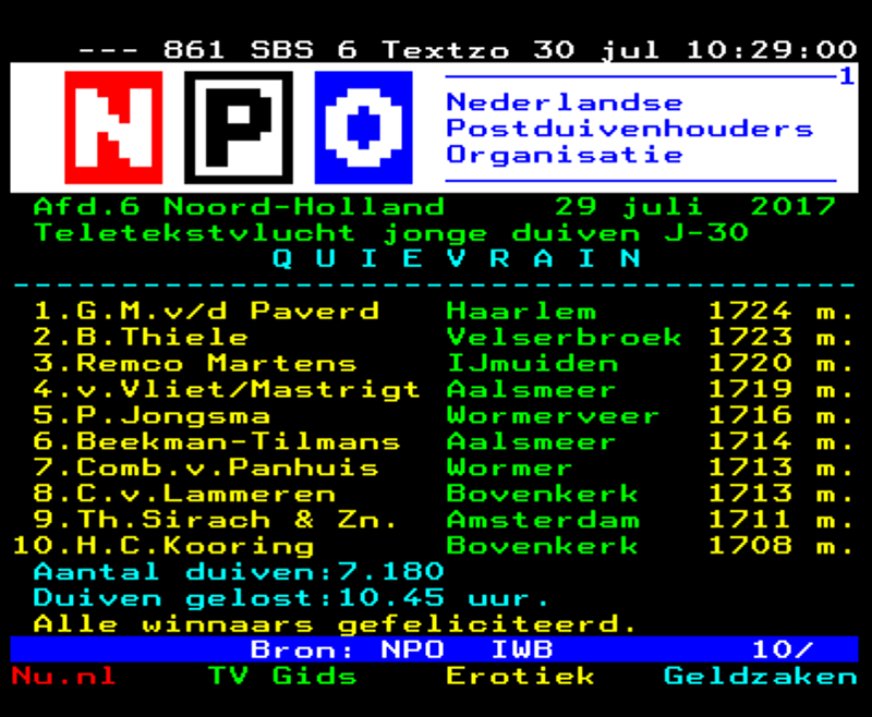 Teletekst Quievrain 29 juli 2017